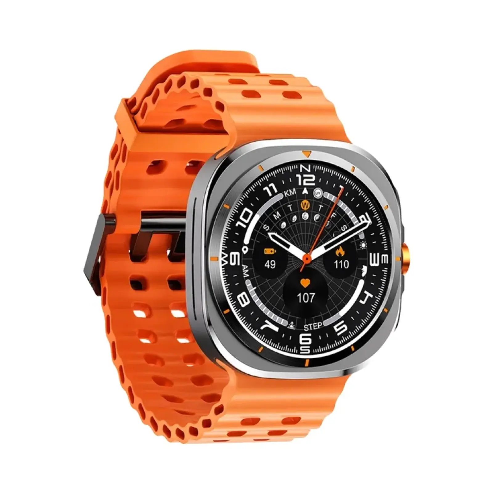 ساعت هوشمند هیسکا 47mm GALACTIC Stainless Steel Case with Silicone Band - نارنجی