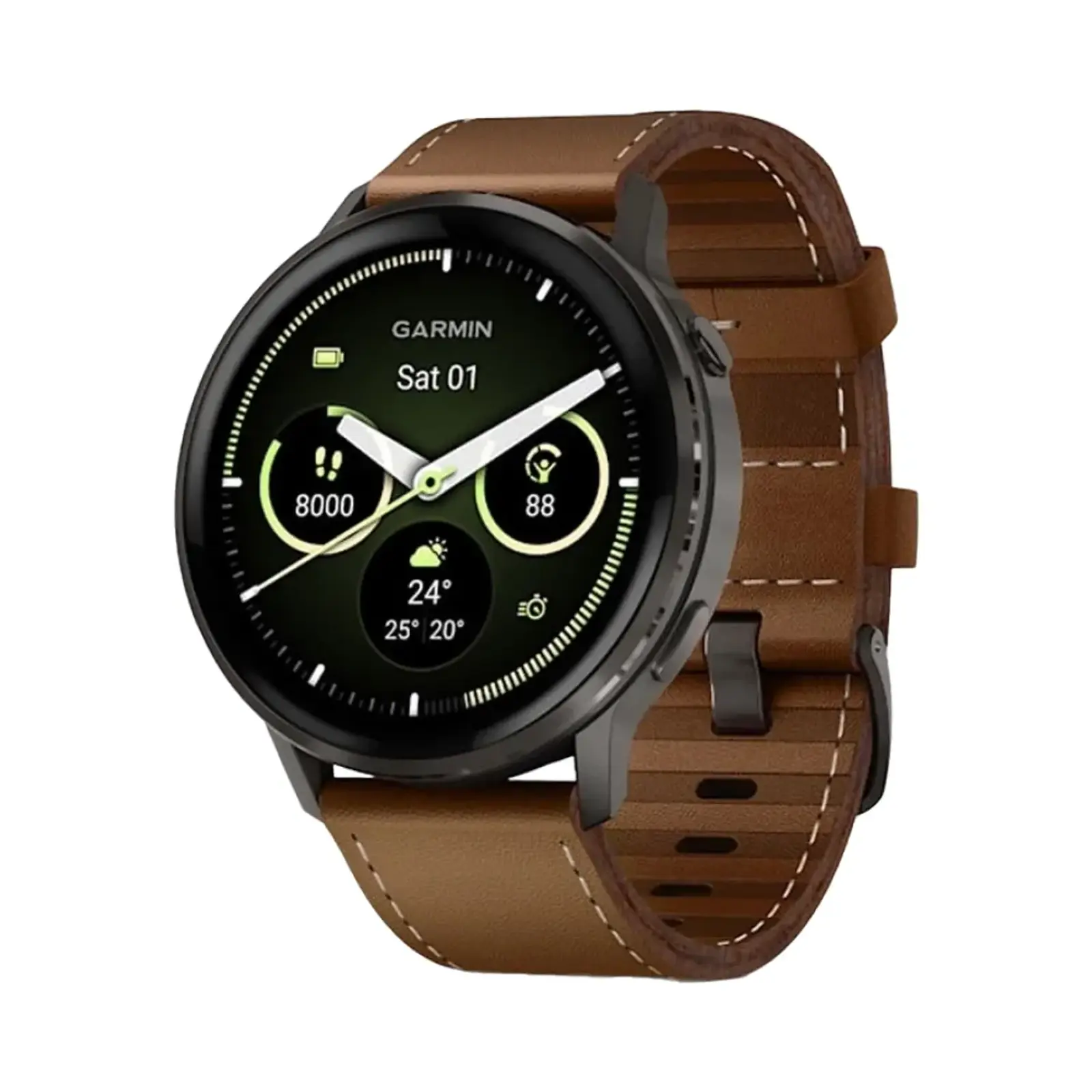 ساعت هوشمند گارمین 45mm Venu 4 Stainless Steel Case with Leather Band - قهوه ای
