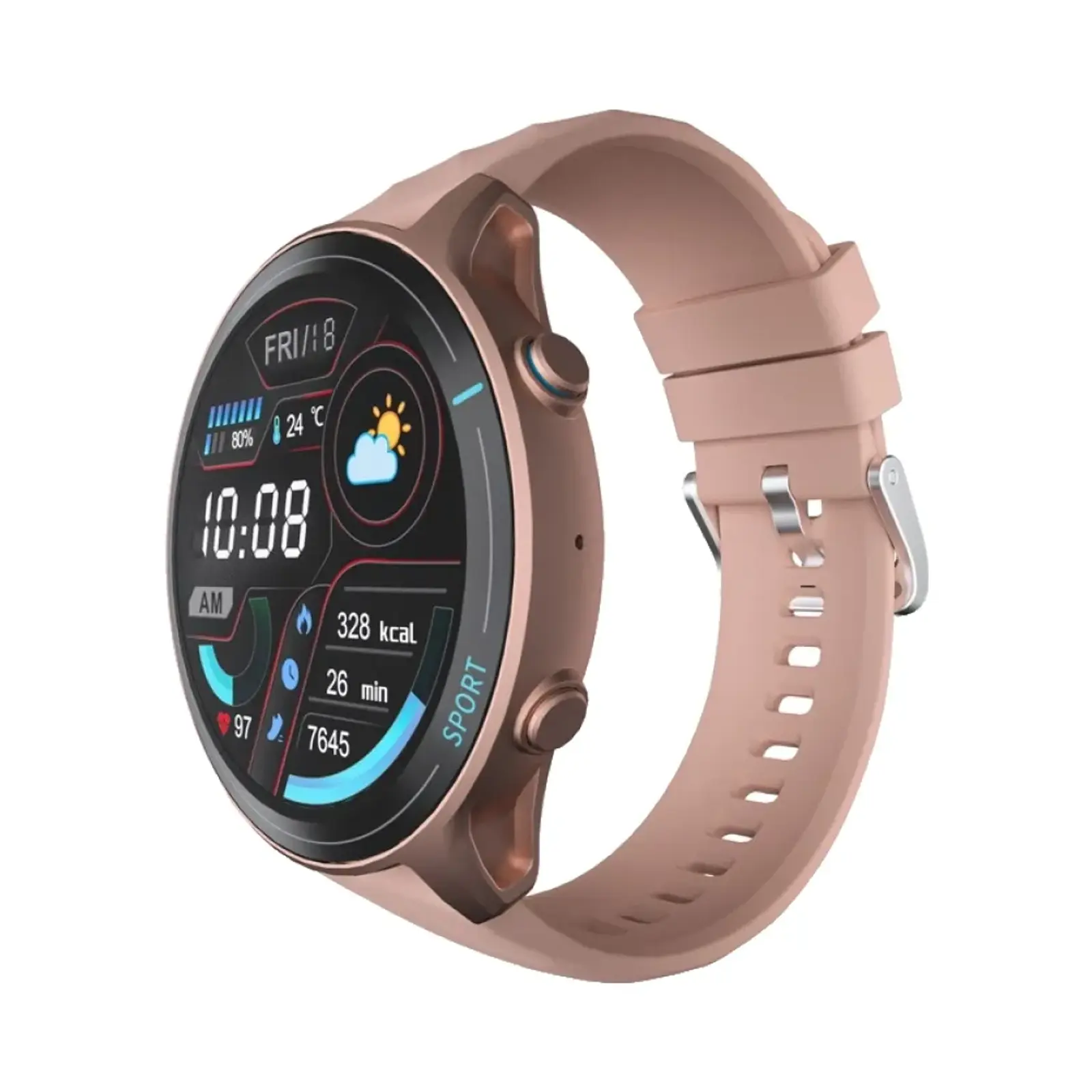 ساعت هوشمند تراسمی 43mm WH02-011-012 ABS Plastic Case with Silicone Band - رز گلد